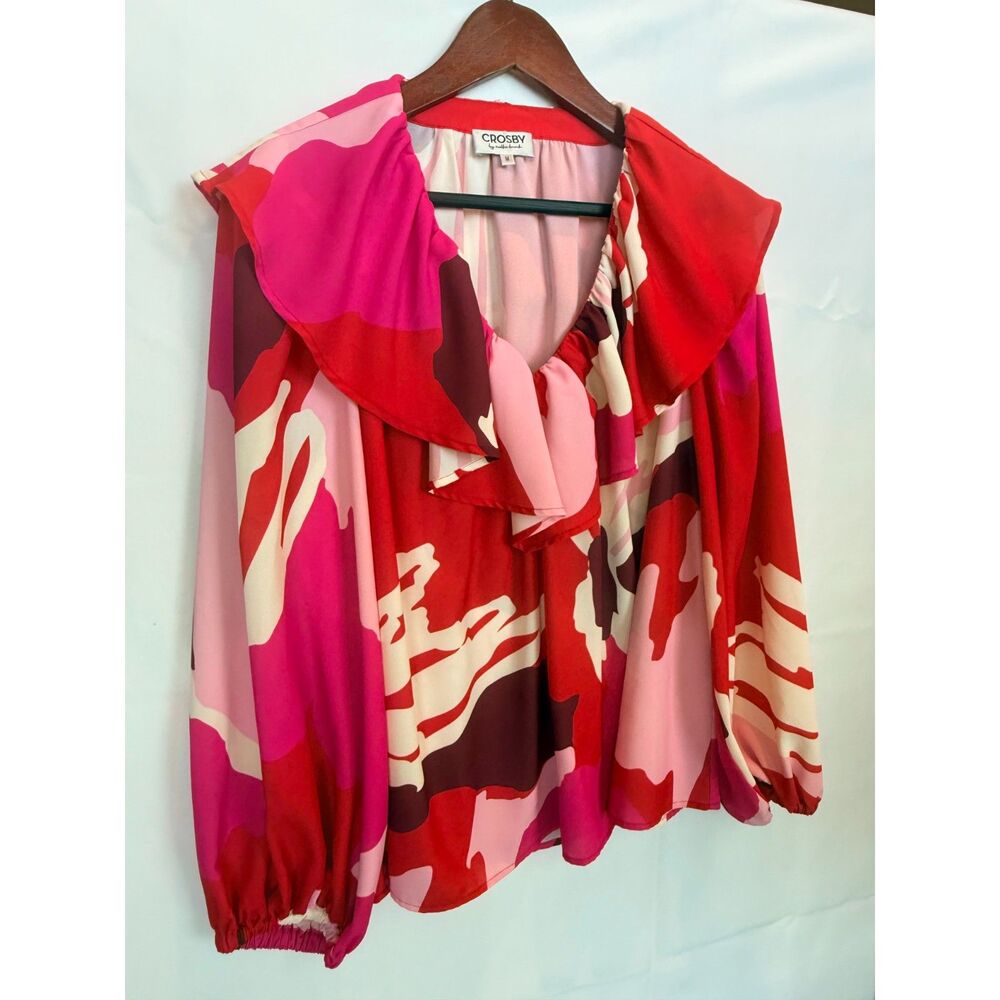 Bold Maximalist Crosby Mollie Burch Labyrinth Ruffle Blouse M Dopamine Red Pink